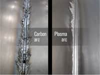 Image comparing carbon arc vs plasma arc gouging