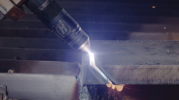 Image of bevel being cut in 51mm thick metal