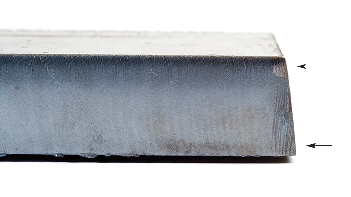Positive bevel shown on a cut away